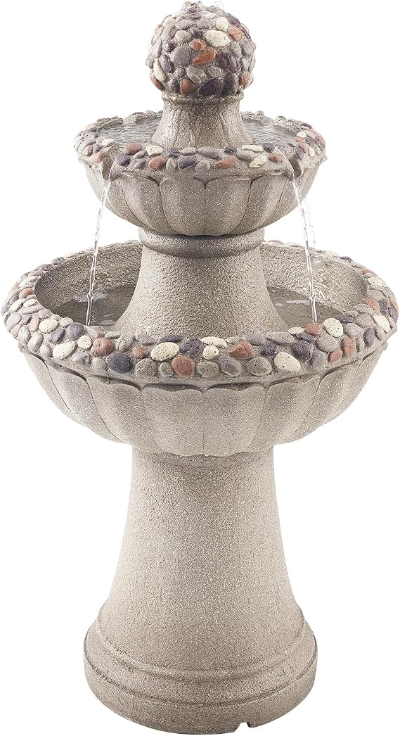 VEVOR Outdoor Water Fountain, 36.5 in Height Fountain and Waterfall, 2-Tier Floor Standing Rock Base Style Fiberglass and Resin Fountains with Pump, for Outdoor Indoor Garden, Home, Patio & Backyard