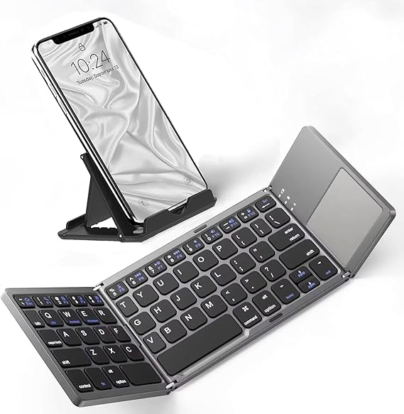 Slim Foldable Wireless Keyboard Compatible with Google Chromebook/PixelBook Go/Pixel Slate Includes TOUCHPAD Mouse /48H Use/560 Days Standby/Portable/Compact/Tri-Fold/Rechargeable
