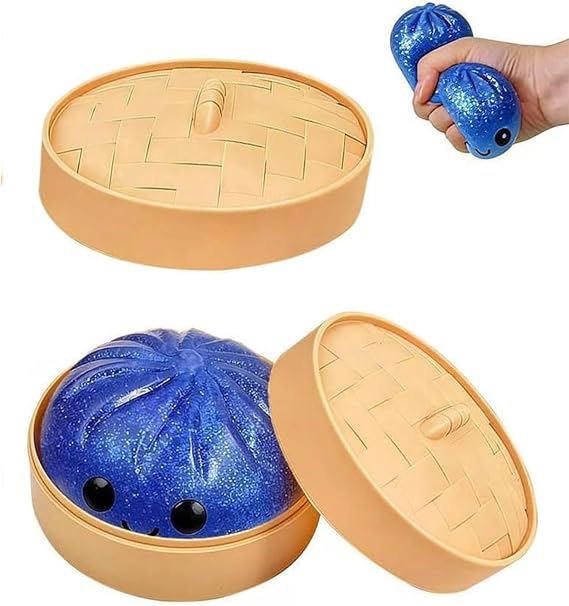 Dumpling Squishies,Giant Glitter Dumpling Box, Colorful Dumplings Stress Balls Fidget Sensory Toy, Soft Squeeze Decompression Dough Gift ,Easter Basket Stuffers (Blue)