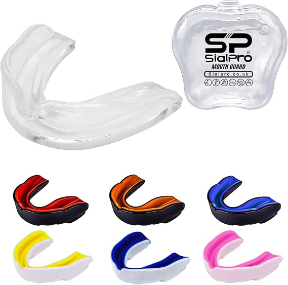 Double Layer Mouthguard Slim Fit, Senior Junior Gum Shield with Case for Boxing, MMA, Rugby, Martial Arts, Judo, Karate, Hockey and All Contact Sports (Junior (<11 Years), Clear)