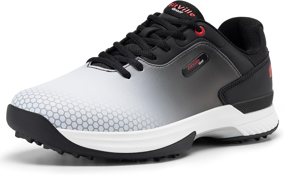 FitVille Wide & Extra Wide Mens Golf Shoes Professional Outdoor Waterproof Spiked Golf Shoes for Men