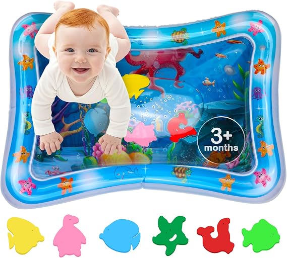 Tummy Time Water Mat – Inflatable Water Play Pad for Babies - Sensory Tummy Time Mat for Floor Play - 100% BPA-Free & Leakproof - Baby, Infants 3-12 Months – PAC3 - Blue - Avec Maman