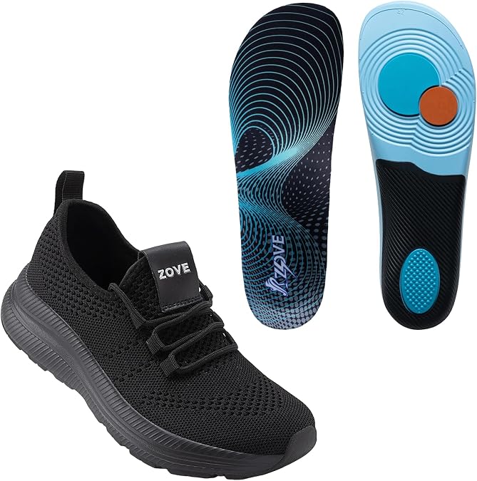 ZOVE Wide Toe Box Shoes Women Running Shoes Non-Slip 8803 Full Black 37 & Wide Toe Box Insole 8833 Black Blue 36-37