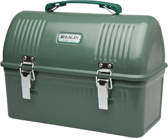 STANLEY Classic Lunch Box 10 qt | Vintage Metal Lunchbox | Durable Meal Container with Handle and Latch | Stores Food, Drinks, Thermos, Water Bottle | Hammertone Green