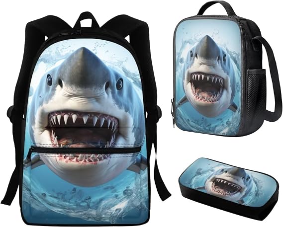 DISNIMO Cool Shark Kids Backpack with Lunchbox Boys Girls Animal Bookbag Cute School Backpack Book Bag for Teens Primary Elementary Students Back to School Gift