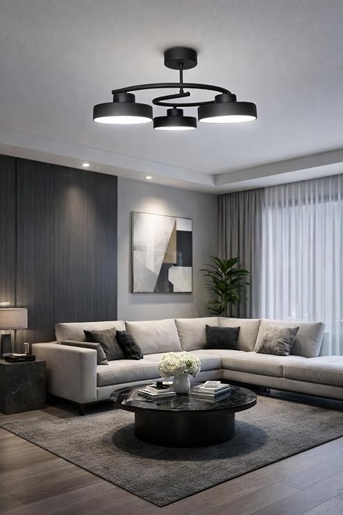 Dönence Led Siyah Renk Modern Tasarım Enerji Tasarruflu Üç Renk Işık Ledli Dekoratif Avize Salon Yemek Odası [Enerji Sınıfı A++]