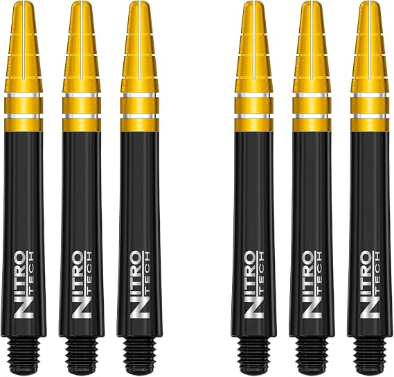 RED DRAGON Nitrotech Medium Dart shafts - 42 mm Shafts with Flight Locking System, 3 Sets (9 Shafts), Transparent Polymer, Black & Gold