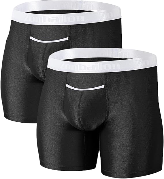 ZONBAILON Mens Sexy Silk Horizontal Fly Underwear Big and Tall Breathable Anti Chafing Stretchy Long Leg No Ride Boxer Briefs
