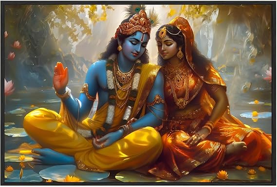 EUROTEX Vastu Radha Krishna Canvas Wall Painting Couple Room Spiritual Art for Bedroom & Gifting (Without Frame and Only Canvas Roll)
