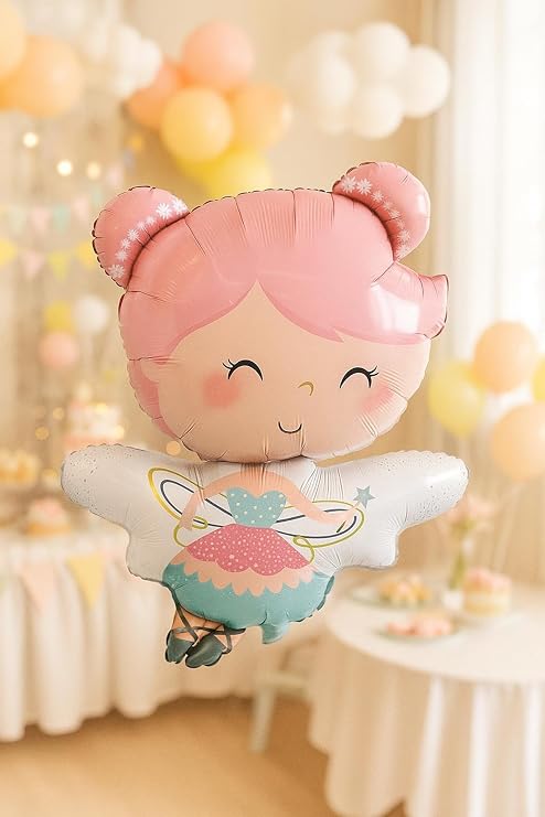 Fairy Balloon Large Pink Hair Fairy Foil Balloon for Girls Birthday Magical Fairy Party Decoration for Woodland, Princess or Fantasy Themes