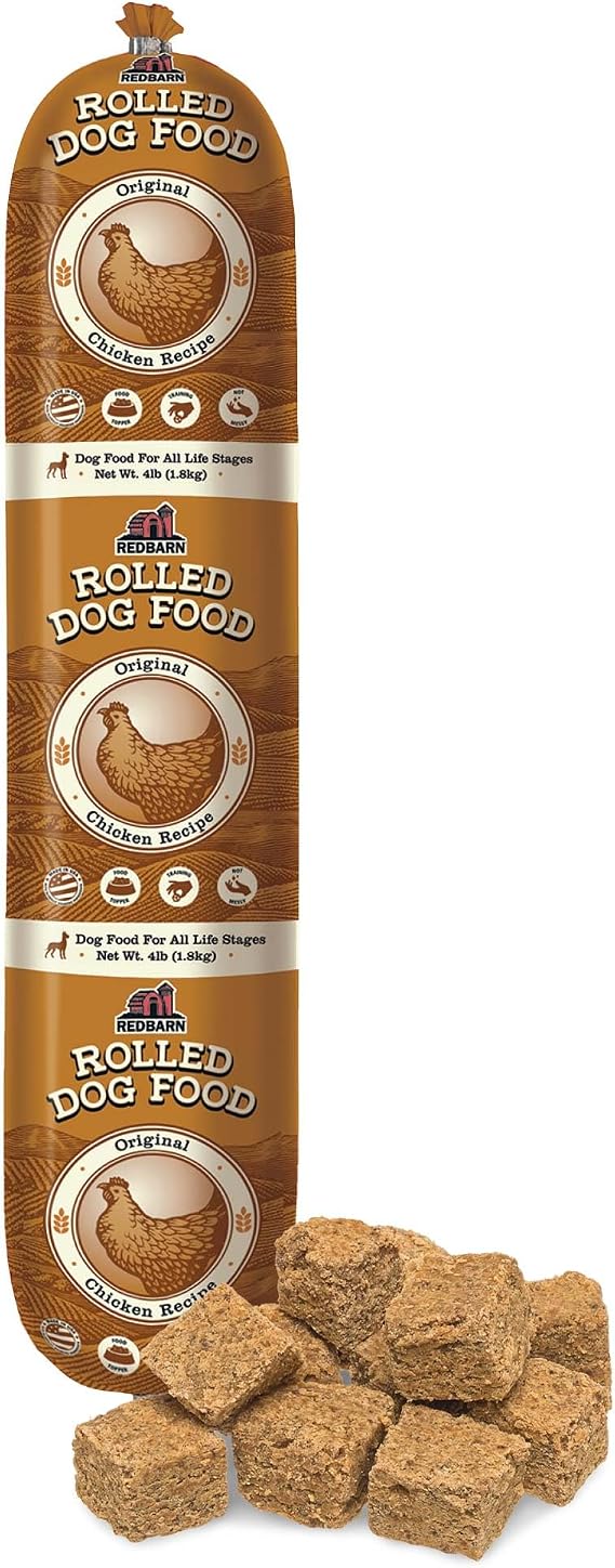 Redbarn Pet Products All-Natural Premium Rolled Dog Food Chicken Recipe 4 lb - Soft Semi-Moist Dog Food Topper for Dry Food, High Protein Meal Toppers for Dogs and Puppies