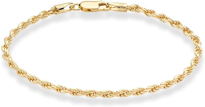 Miabella Italian 18K Gold Over 925 Sterling Silver Rope Bracelet Men Women