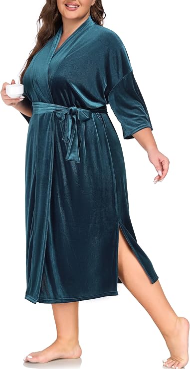 VintageClothing Women Long Robe Plus Size Velvet Kimono Luxury Robes Bathrobe Soft Fuzzy HouseCoat for Women