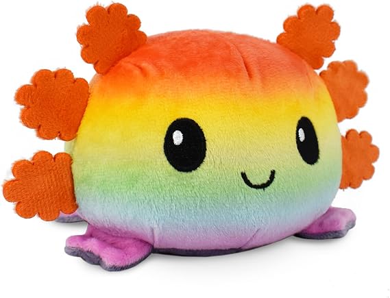 TeeTurtle - The Original Reversible Axolotl Plushie - Gray + Rainbow - Cute Sensory Fidget Stuffed Animals That Show Your Mood