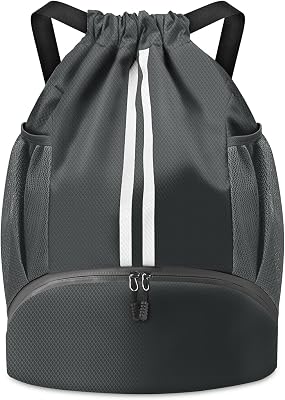 BROTOU Soccer Bags, Football Backpack, Volleyball Bag, Drawstring Backpack with Ball and Shoe Compartment, Football bags for Equipment Swim Gym Bag