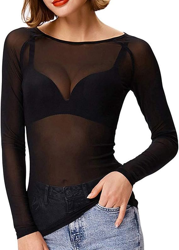 Women Off Shoulder Mesh Crop Tops Ruched Twisted Blouse Y2K Tshirt Long Sleeve Slim Fitted T-Shirts Crop Low Cut Blouse