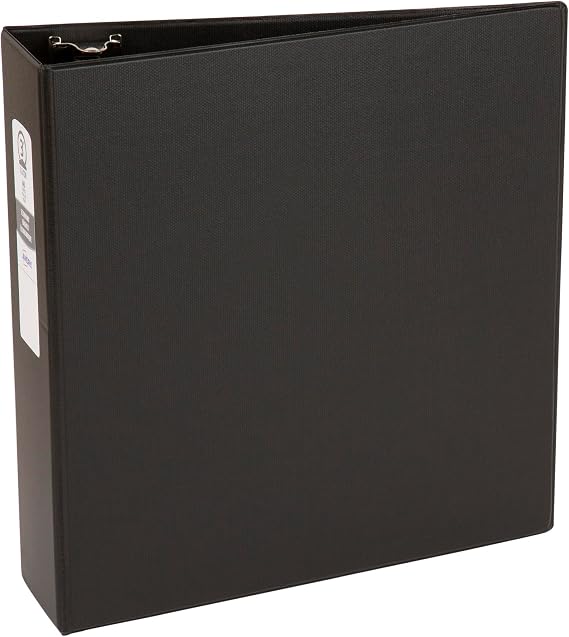Avery Standard 3 Ring Binder, 3" Round Rings, 1 Black Binder | For School, Home and Everyday Use, Two Clear Interior Pockets, Nonstick PVC-Free Material, Lay-Flat Back-Mounted Rings