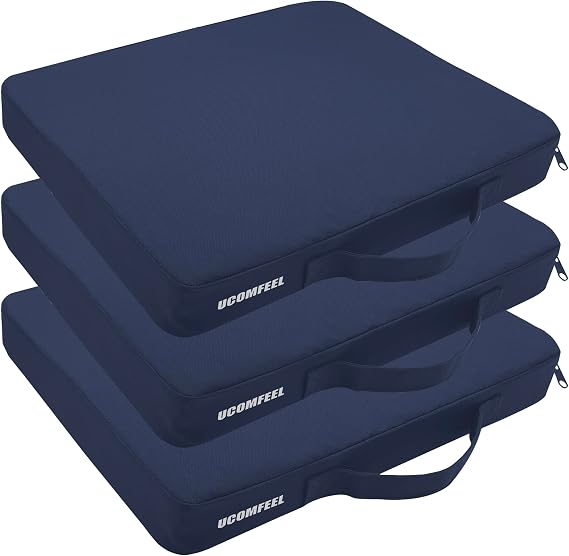 Stadium Seat Cushions, Portable Bleacher Cushions with Handle, Waterproof Oxford Fabric, Zipper Design (Blue, 3-Pack)