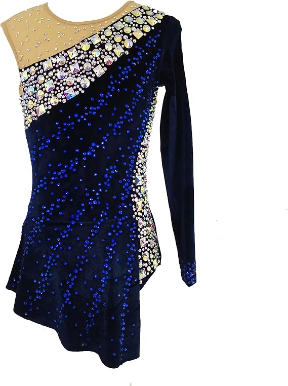 LIUHUO Rhythmic Gymnastics Leotards Fashionable Comfortable Mesh Blue Long Sleeve Velvet Uniform