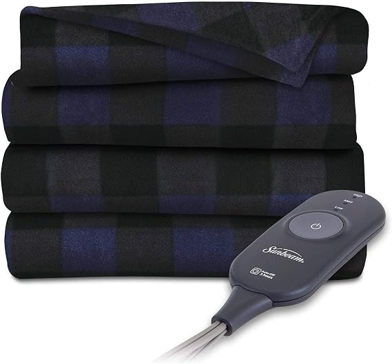 Sunbeam Heated Throw Blanket (Navy Plaid)