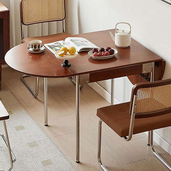 59 Foldable Kitchen Table Solid Wood Dining Table for Small Spaces Long Extendable Dining Room Table with Drop Leaf Stainless Steel Table Legs Good Stability and Load Bearing For Compact Apartment