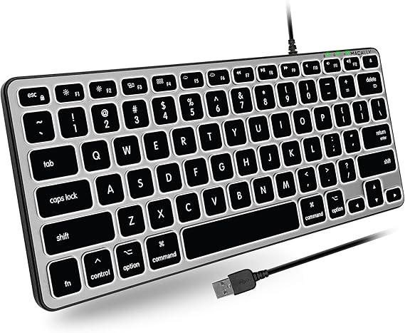 Macally Backlit Wired Keyboard for Mac | Compatible Apple Keyboard (Small and Compact) Comfortable All Day Typing USB Keyboard for MacBook Pro/Air, iMac, Mac mini/Pro (Space Grey)