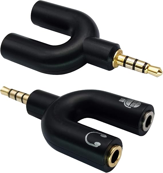 3.5mm Headphone Y Splitter Adapter Gold Plated 4 Pole 3.5mm Male to 3.5MM Headphone+Microphone (MIC) Female Plugs Audio Stereo Converter(2-Pack)