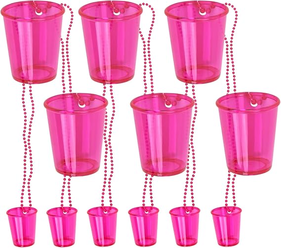 Iconikal Shot Glass on Beaded Necklace, Hot Pink, 12-Pack