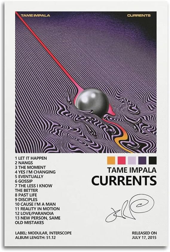 SUANYE Tame Impala Poster Currents Album Cover Poster for Bedroom Aesthetic Decorative Painting Canvas Wall Art 12x18inch(30x45cm)