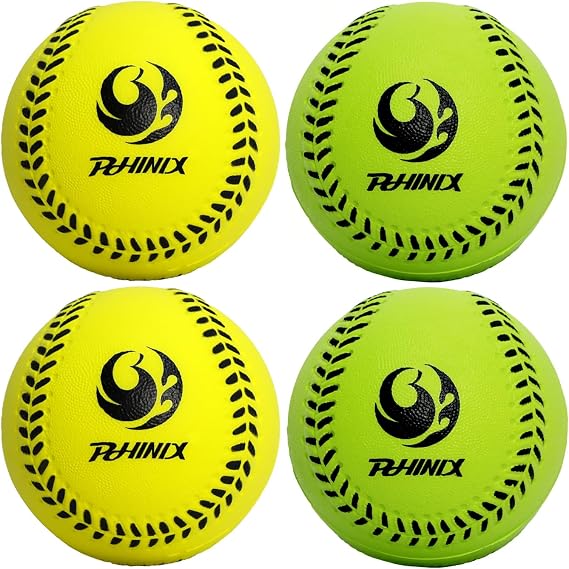 PHINIX Oversized Foam Baseballs |11 Inch Foam Softball 4 Pack (Yellow and Green)
