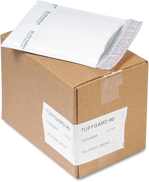 Sealed Air 37712 Jiffy TuffGard Self-Seal Cushioned Mailer #0 6 x 10 White 25/Carton