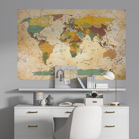 Plustablo Modern Şık Okul ve Eğitim için Uygun Dünya Haritası Duvar Sticker (70x105 Cm.)