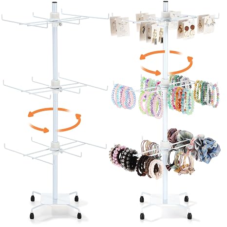 RattanView 2 Pcs Adjustable Jewelry Rotating Display Stand, White