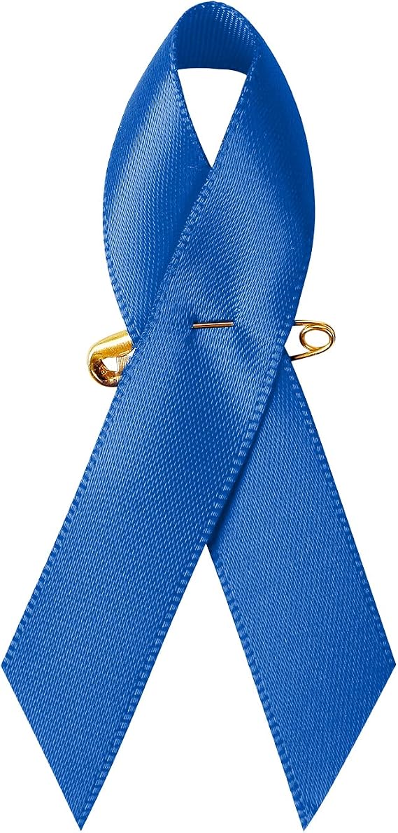 100 Pieces Blue Satin Awareness Ribbons with Safety Pins 1.4 x 3 inch
