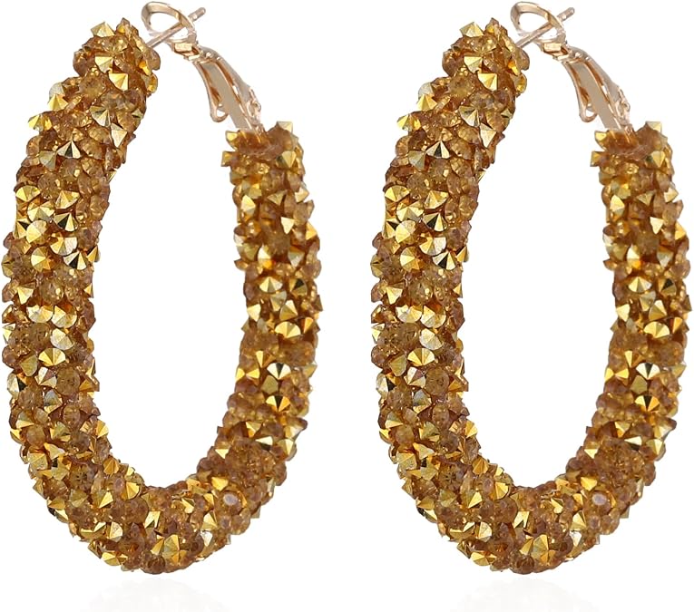 YUNXI Sequin Glitter Hoop Earrings Bohemian Sparkle Resin Rhinestone Wrapped Hoop Dangle Earrings for Women