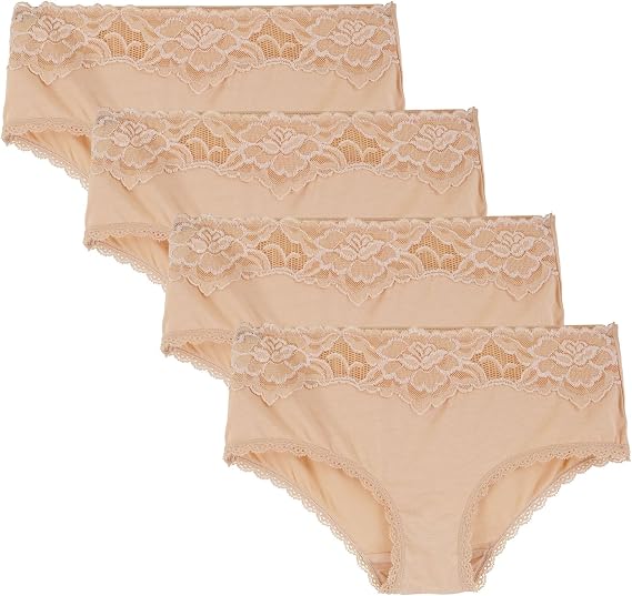Women's 4 Pack Super Soft Lace Trim Hipster Brief Panty Underwear
