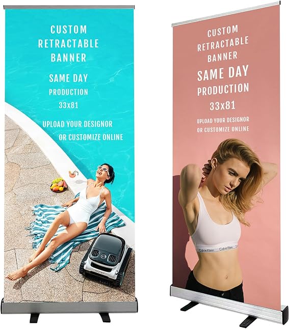 Retractable Roll up 33.5''x 81'' Customized Banner Sign Pull up Roll up Portable Personalized Display Banner for Business and Trade Shows Advertising and Promotion(Without Base and Stand)
