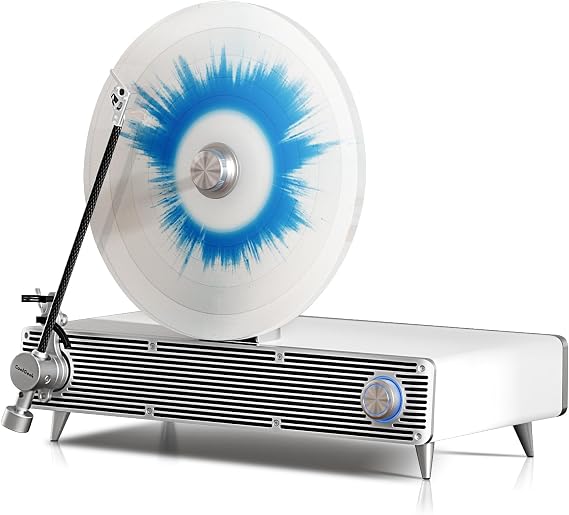 Original Upright Vinyl Turntable, Record Player with Cartridge AT-3600L Stylus Head | Hybrid Mid/Treble Driver and Subwoofer | Bluetooth and Vinyl Record Player (White)