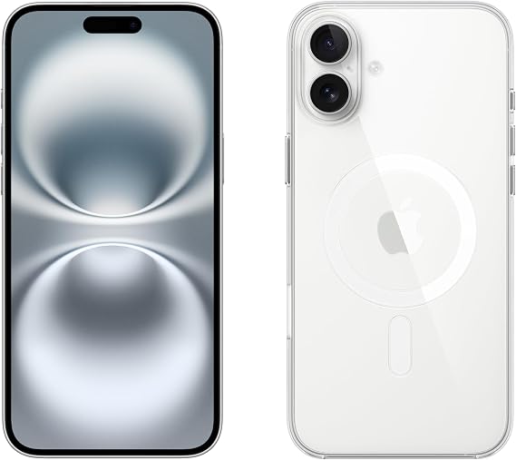 Apple iPhone 16 Plus 128GB: 5G Mobile phone with Apple Intelligence - White + Clear Case with MagSafe