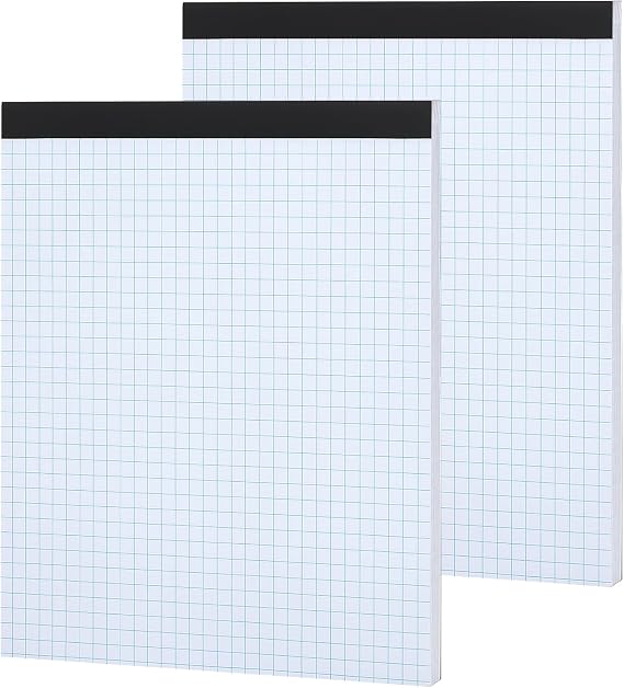 2 Pack Graph Paper Pad, A4 Grid Notebook, 4x4 Quad Ruled, 30 Sheets/Pad