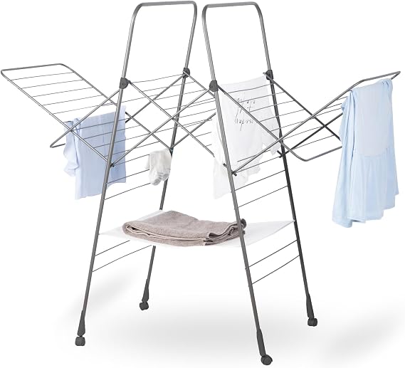 Minky Homecare Premium SureGrip Multidryer Indoor and Outdoor Clothes Drying Rack, Lightly Textured Non Slip Rungs, 82 Ft. of Drying Space, Gunmetal Gray