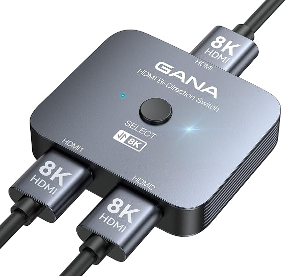 GANA HDMI 2.1 Switch, 8K HDMI Switcher Splitter Bi-Directional 2 in 1 Out, 4K@120Hz,8K@60Hz, 48Gbps Aluminum Ultra HD HDMI Hub Compatible with PS54,Xbox,Roku,Apple TV,Fire Stick