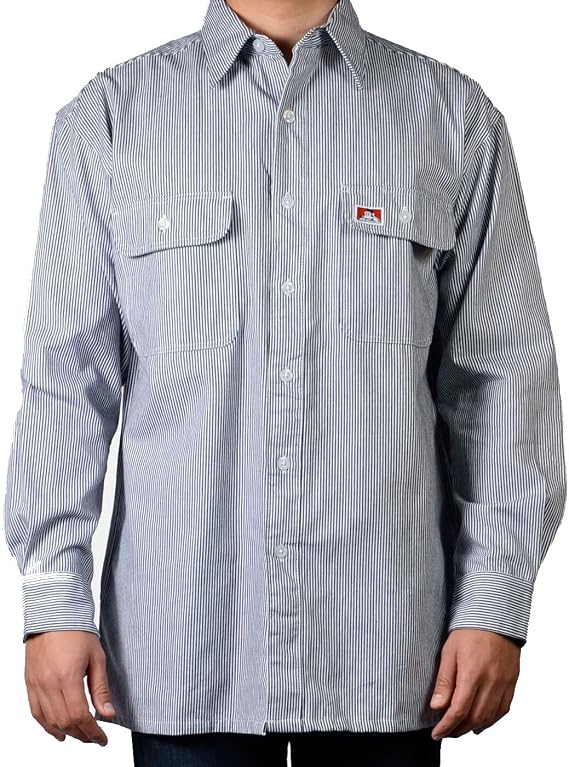 Ben Davis Cotton Long Sleeve Hickory Work Shirt - Button Front