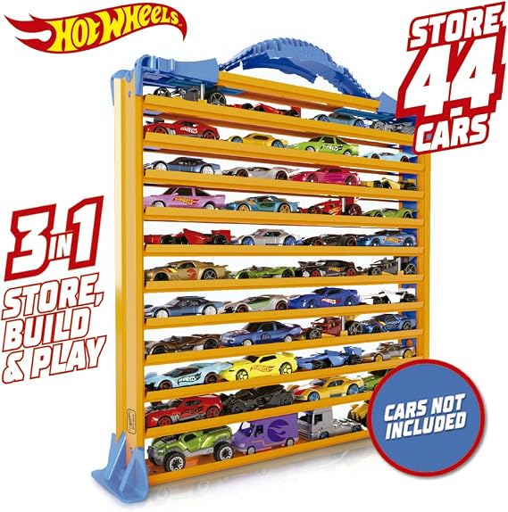 Hot Wheels Rack N' Track saklama kutusu, 44 araba veya diğer oyuncaklar için – Vitrin kutusu, toplama kutusu, koleksiyon kutusu, çok renkli, arabalar dahil değildir (HWCC9)