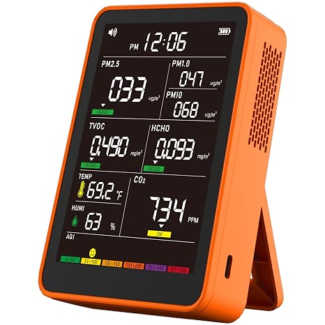 16-in-1 Indoor Air Quality Monitor, High-Precision Multi-Parameter Smart Air Quality Tester with HD Real-Time Color Screen, Portable Air Quality Monitor for Home, Office, Cars, School, Bedroom