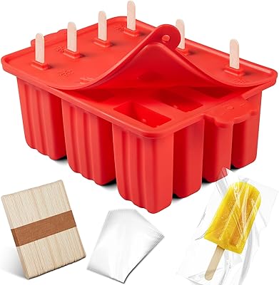 popsicle molds, Silicone ice pop mold Food Grade cakesicles mold for ice cream 50 popsicle sticks 50 popsicle bag Red, 12 Cavities