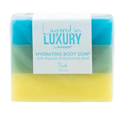 Blossom Layered in Luxury Triple Layer Moisturizing  Hydrating Body Soap Bar for Women  Men with Glycerin & Hyaluronic Acid, Cruelty Free, 2.75x2.5in 100g, Peach