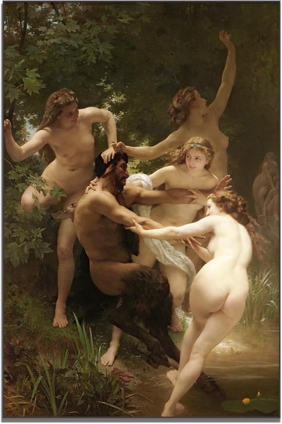 William Adolphe Bouguereau Art Print - Nymphs and Satyrs poster - Greek Mythology Art Canvas Wall Decor - World Famous Painting Poster - Bathroom Kitchen Bedroom Wall Decor Unframed(12x18in/30x45cm)