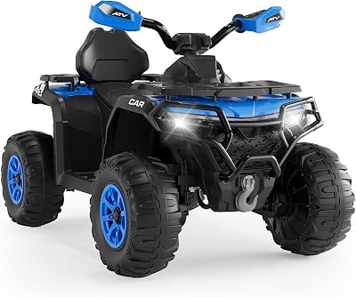 12V Electric Ride On Car for Kids 3-8 Years, 2  45W Motor, Remote Control, LED Lights, Music Player & Emergency Brake, Battery Powered Cars for Toddlers & Big Kids-Blue