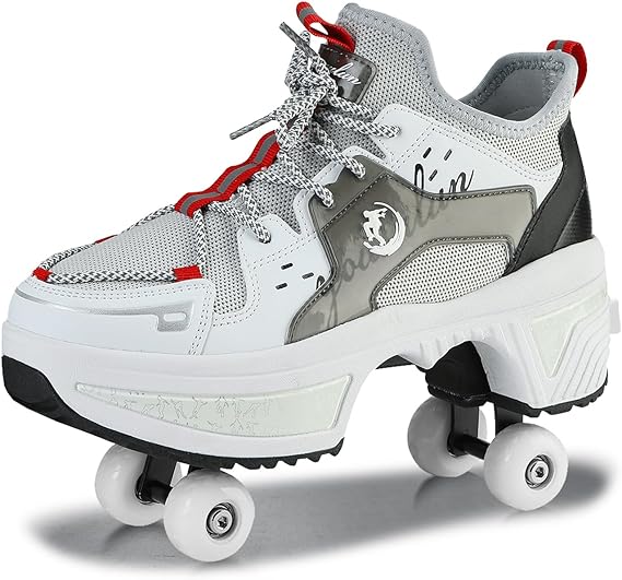 Roller Skate Shoes Unisex Shoes with Wheels That Pop Out 2-in-1 Skate Shoes & Sneakers Shoes That Turn Into Roller Skates Gift for Kids Boys Girls Men and Women